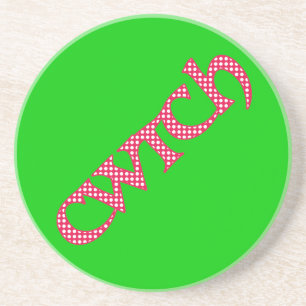 Sandstone Coaster, Welsh Cwtch, Polkas on Green Coaster