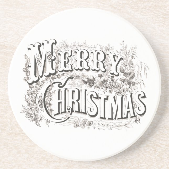 SANDSTONE COASTER WITH VINTAGE "MERRY CHRISTMAS" (Front)