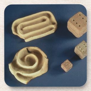 Sandstone dice and terracotta maze game, Harappa, Coaster