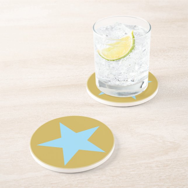 Sandstone  Gold with BlueStar Drink Coaster (Side)