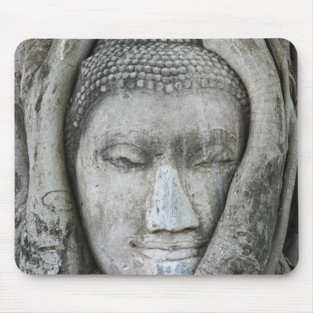 Sandstone head of Buddha surrounded by tree Mouse Pad (Front)