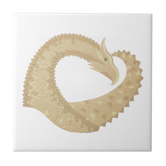 Sandstone heart dragon on white ceramic tile (Front)