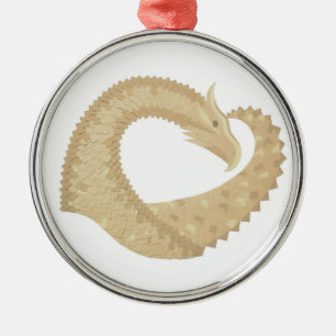 Sandstone heart dragon on white metal ornament