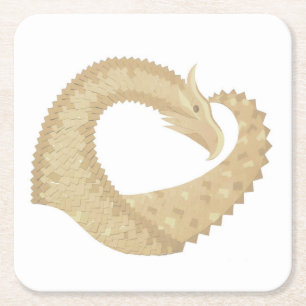 Sandstone heart dragon on white square paper coaster