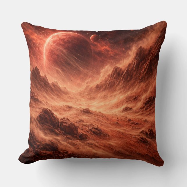 Sandstorm on Orange Planet Cushion (Front)