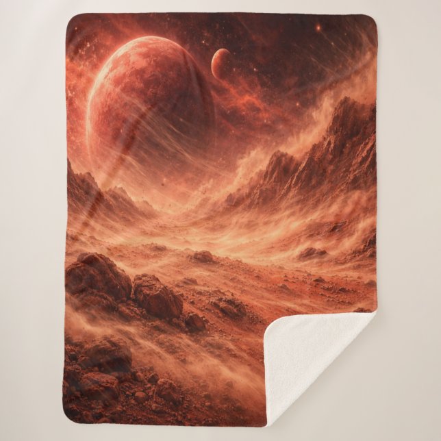 Sandstorm on Orange Planet Sherpa Blanket (Front)