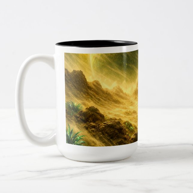 Sandstorm on Yellow Planet Two-Tone Coffee Mug (Left)