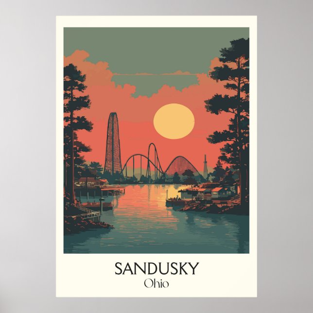 Sandusky Ohio Cedar Point Sunset Lake Erie Resort Poster (Front)