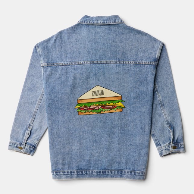 Sandwich cartoon illustration denim jacket (Back)