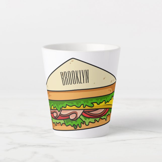 Sandwich cartoon illustration latte mug (Front)