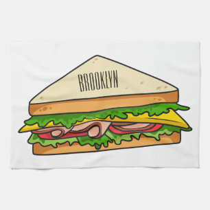 Sandwich cartoon illustration tea towel