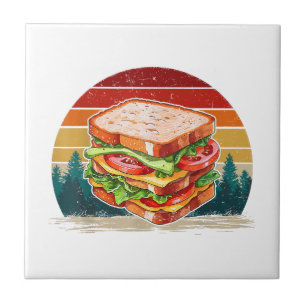 Sandwich Food Vintage Style Distressed Retro Sandw Ceramic Tile
