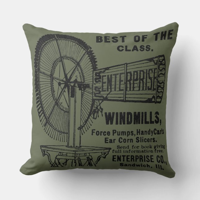 SANDWICH ILLINOIS 1889 ENTERPRISE WINDMILL CO. CUSHION (Front)