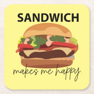 Sandwich Makes Me Happy Square Paper Coaster