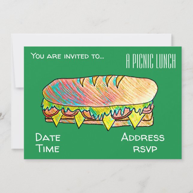 Sandwich picnic lunch party invitation (Front)