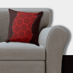 Sandwiched Stylish Red, Black Hexagon Pattern Cushion