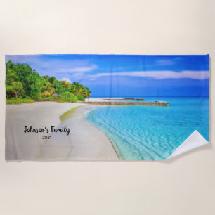 Sandy and Tropical Ocean Beach Family Towel