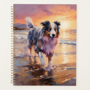 Sandy Australian Shepherd Dog on Beach Sunset Planner
