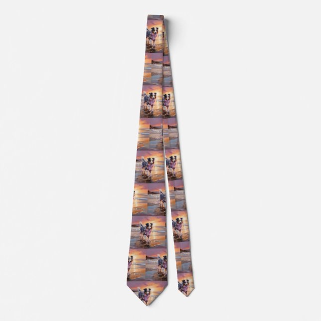 Sandy Australian Shepherd Dog on Beach Sunset  Tie (Front)