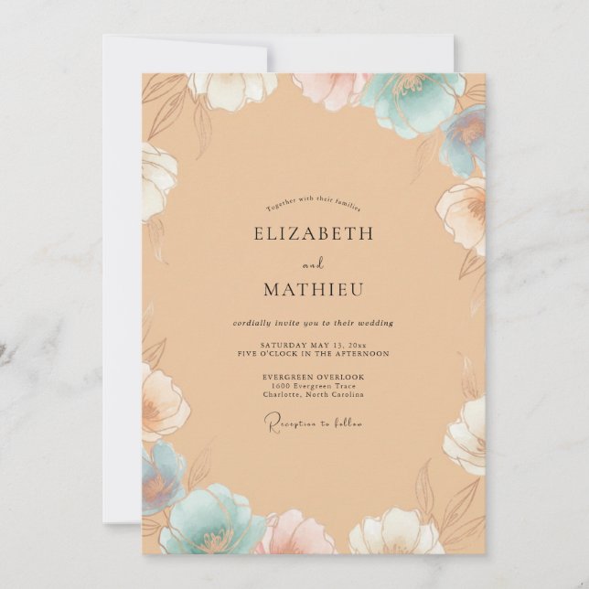 Sandy Azure Painted Wedding Invitation (Front)
