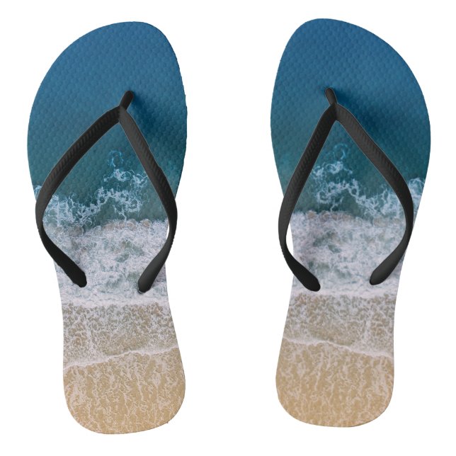 Sandy Beach Aerial View Turquoise Blue Sea Florida Thongs (Footbed)
