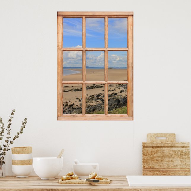 Sandy Beach and Ocean View from a Window Poster (Kitchen)