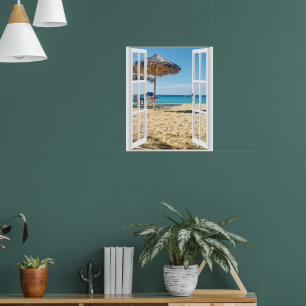 Sandy Beach And Sea Window View Poster