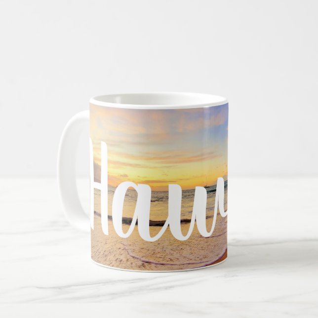 Sandy Beach and Sunset Coffee Mug (Front Left)