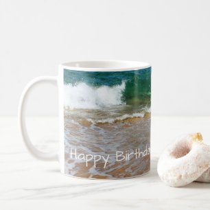 Sandy Beach and Waves Happy Birthday Mug
