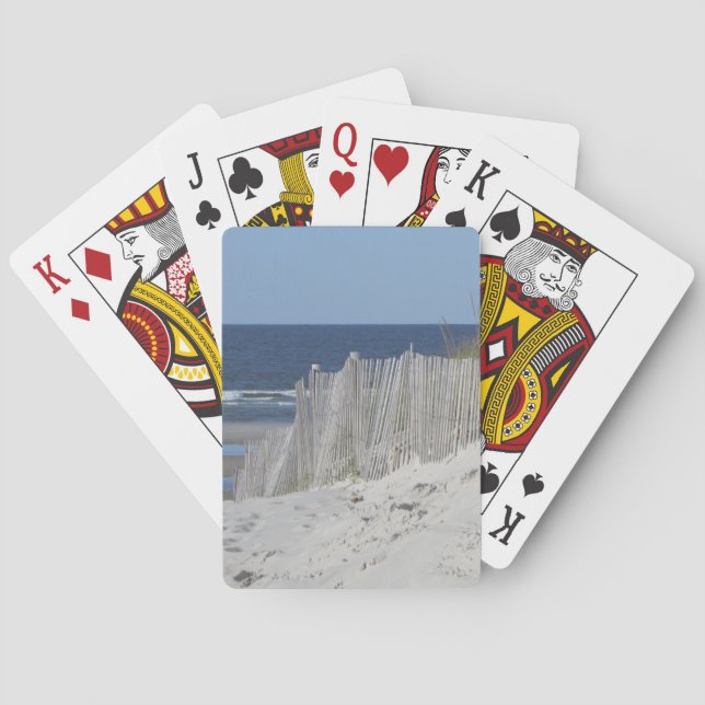 Sandy beach and weathered beach fence playing cards (Back)