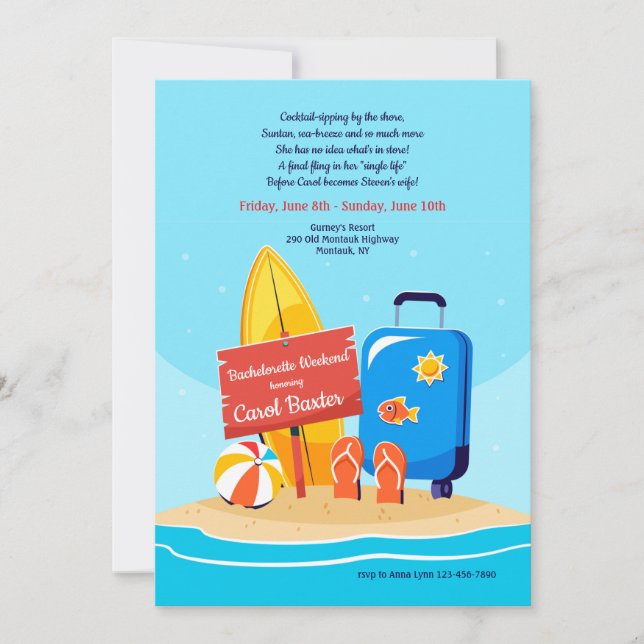 Sandy Beach Bachelorette Party Invitation (Front)