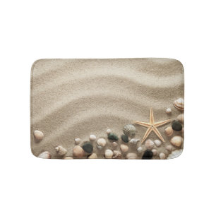 Sandy Beach Background With Shells And Starfish Bath Mat