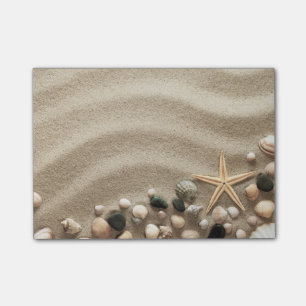 Sandy Beach Background With Shells And Starfish Post-it Notes