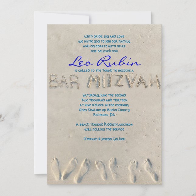 SANDY BEACH Bar Mitzvah Invitation (Front)