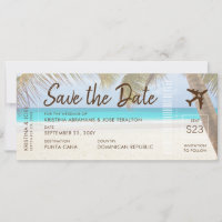 Sandy Beach Boarding Pass Ticket Save Date Card