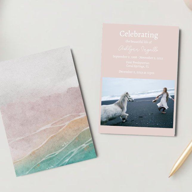 Sandy Beach Funeral Photo Celebration of Life Invitation (Creator Uploaded)