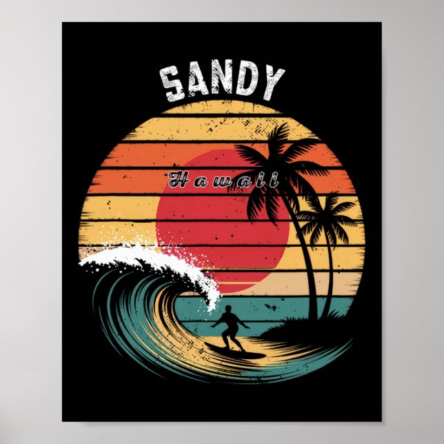 Sandy Beach Hawaii Beach Surfing  Poster (Front)