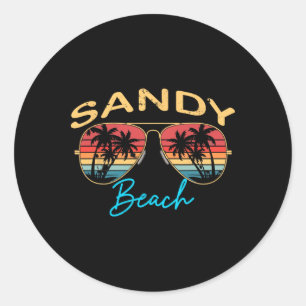 Sandy Beach Hawaii Men Women Souvenir Surfboard Classic Round Sticker