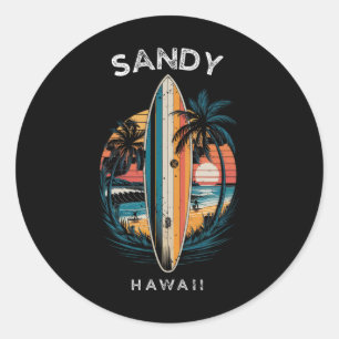 Sandy Beach Hawaii Men Women Surfing _1 Classic Round Sticker