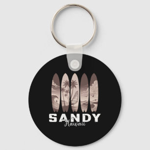 Sandy Beach Hawaii Surfboard Men Women Surfing Key Ring