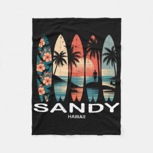 Sandy Beach Hawaii Surfboard Surfing Retro _1 Fleece Blanket