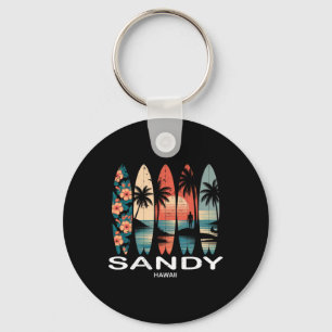 Sandy Beach Hawaii Surfboard Surfing Retro _1 Key Ring