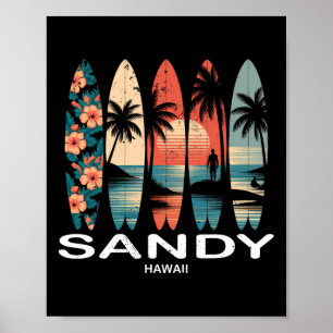 Sandy Beach Hawaii Surfboard Surfing Retro _1 Poster