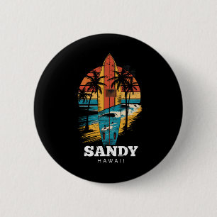 Sandy Beach Hawaii Surfboard Surfing Retro 6 Cm Round Badge