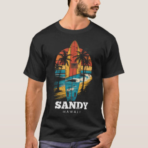 Sandy Beach Hawaii Surfboard Surfing Retro T-Shirt