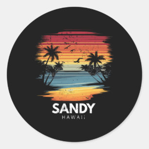 Sandy Beach Hawaii Surfboard Surfing Vintage Classic Round Sticker