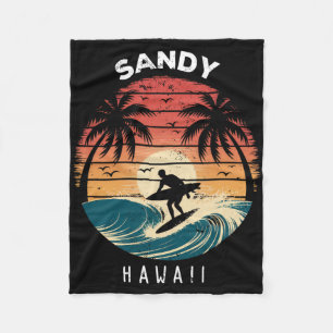 Sandy Beach Hawaii Surfboard Waves Beach  Fleece Blanket