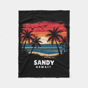 Sandy Beach Hawaii Surfboarder Palm Tree Souvenir Fleece Blanket