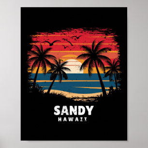Sandy Beach Hawaii Surfboarder Palm Tree Souvenir Poster