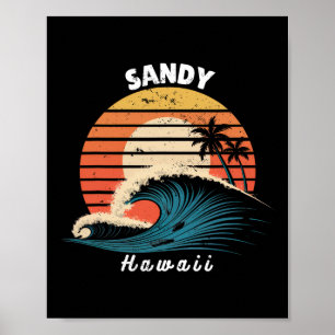Sandy Beach Hawaii Women Men Surfboarding  Poster